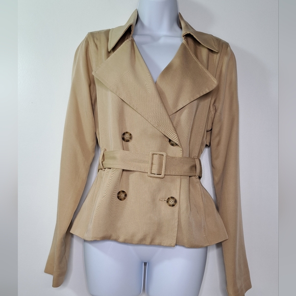 Abercrombie & Fitch Tan Short Belted Trench Coat Size Small - Picture 6 of 14